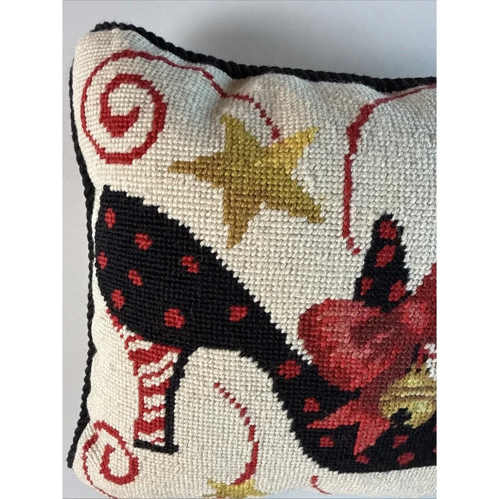Stephanie Stouffer Needlepoint Christmas Shoe with Bow Pillow  11 X 11 Inches
